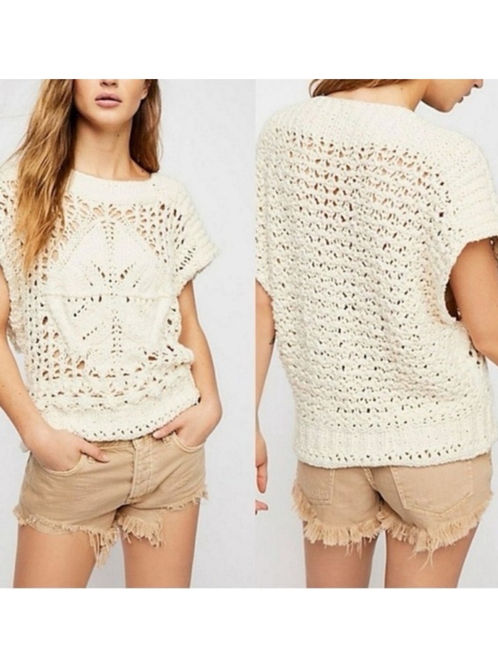 Free people diamond in the rough crochet sweater vest cotton size medium